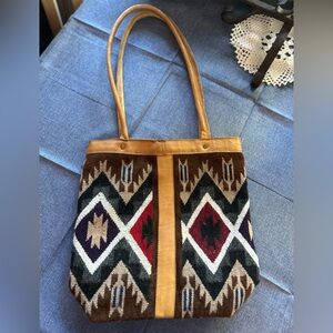 Handmade wool and leather Southwestern style vintage bag